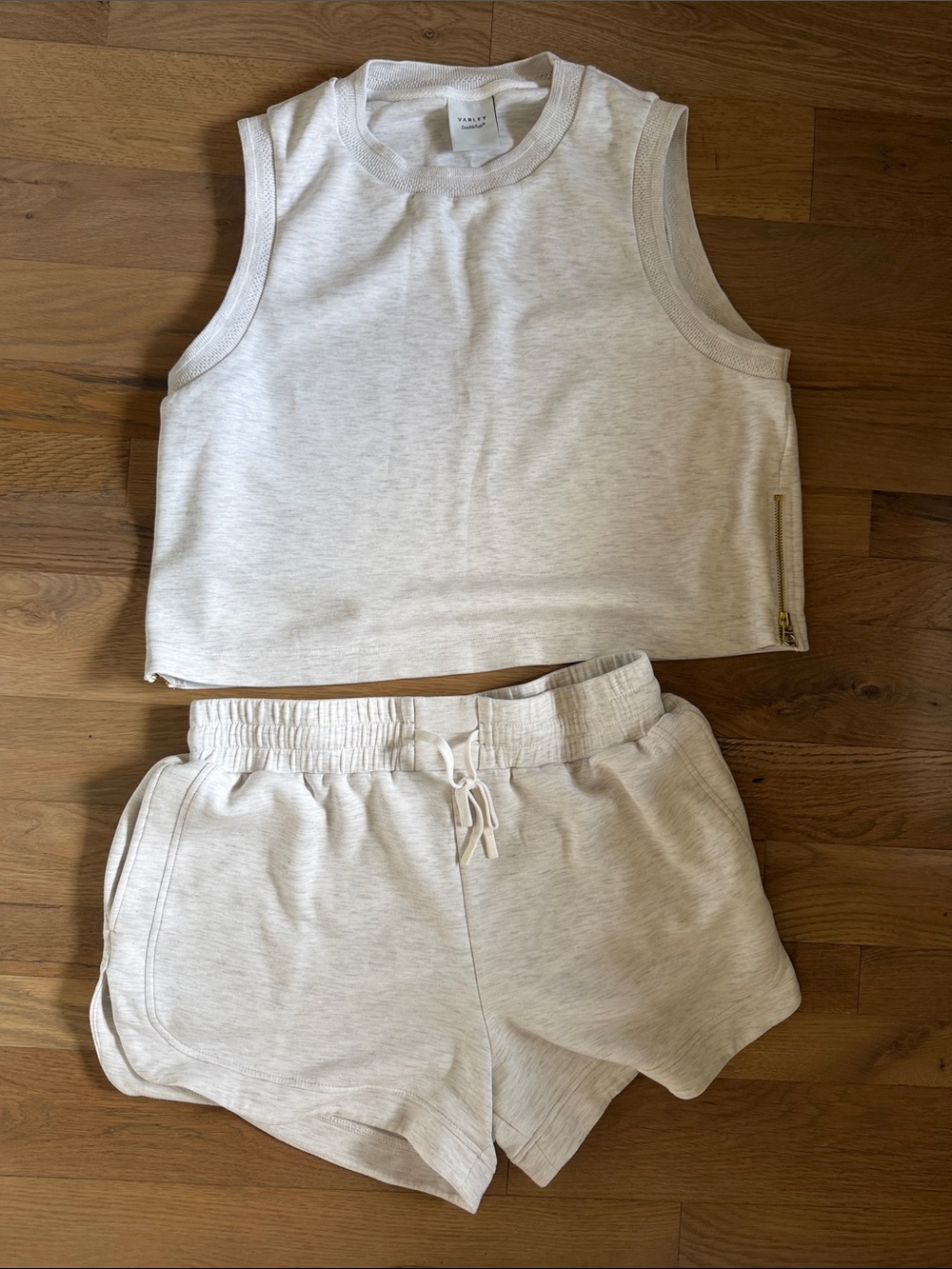 Varley Soft Knit Tank & Short Set in Oatmeal size L